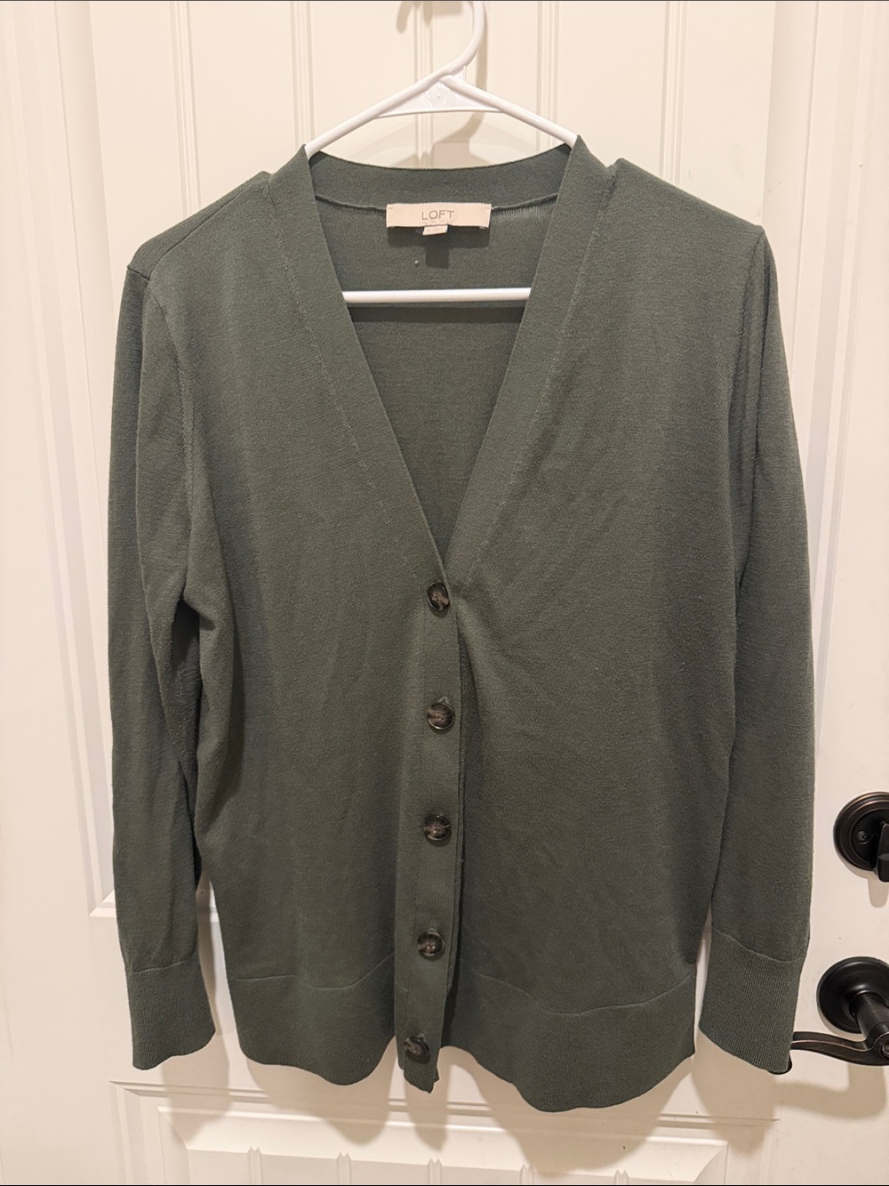 LOFT Womens Olive Green V-Neck Button Cardigan